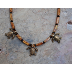 Czech Brown Swirl Hatchling Turtle Charm Necklace